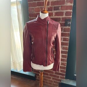 Cole Haan - Women's Burgundy Leather Moto Jacket